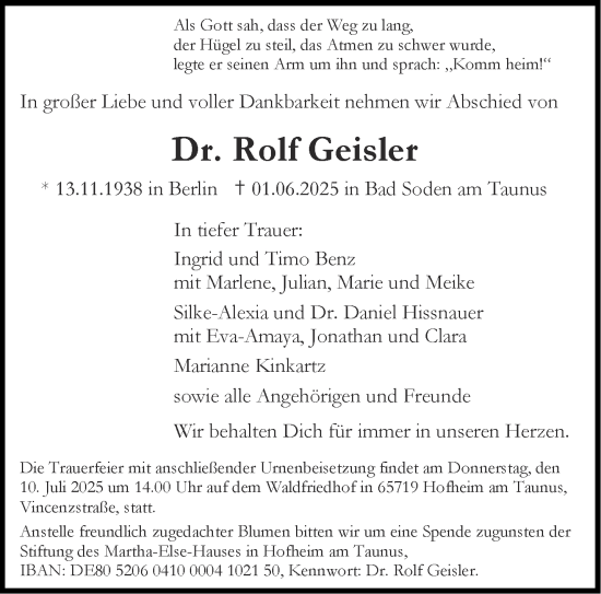 Traueranzeige von Rolf Geisler von Aachener Zeitung