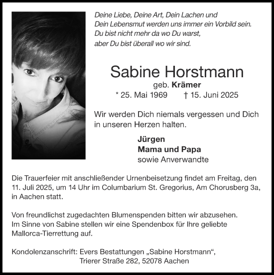 Traueranzeige von Sabine Horstmann von Zeitung am Sonntag