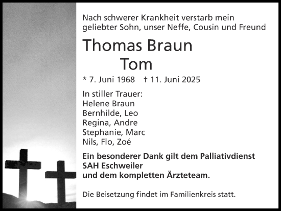 Traueranzeige von Thomas Braun von Zeitung am Sonntag