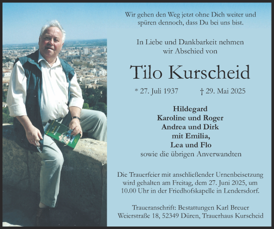 Traueranzeige von Tilo Kurscheid von Zeitung am Sonntag