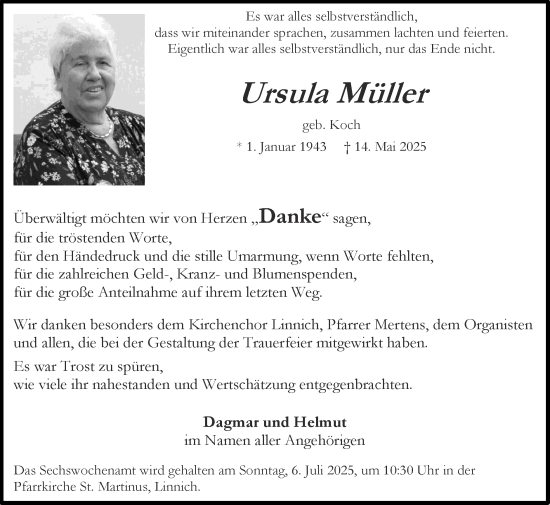 Traueranzeige von Ursula Müller von Zeitung am Sonntag