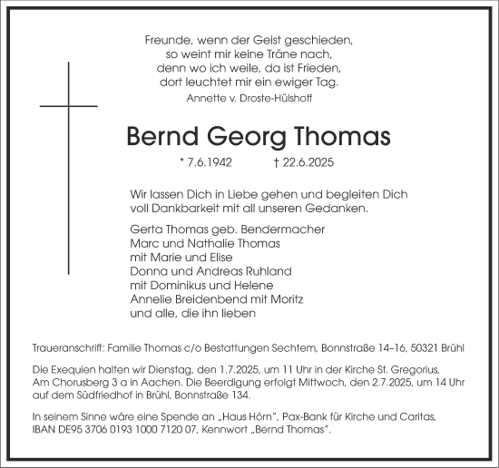 Traueranzeige von Bernd Georg Thomas von Aachener Zeitung