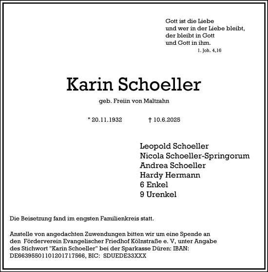 Traueranzeige von Karin Schoeller von Aachener Zeitung