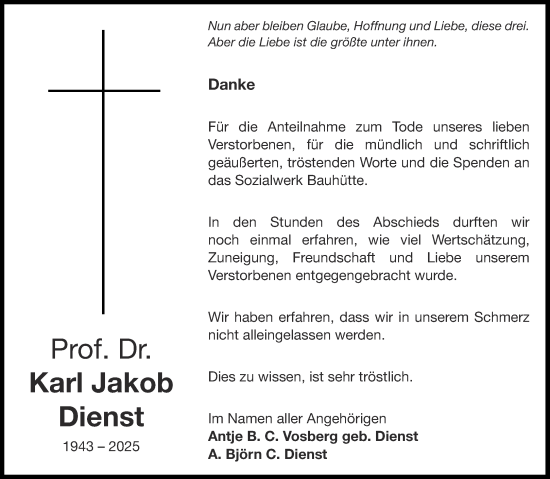 Traueranzeige von Karl Jakob Dienst von Aachener Zeitung