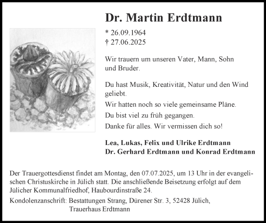 Traueranzeige von Martin Erdtmann von Zeitung am Sonntag