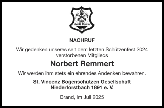 Traueranzeige von Norbert Remmert von Aachener Zeitung