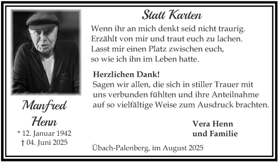 Traueranzeige von Manfred Henn von Zeitung am Sonntag