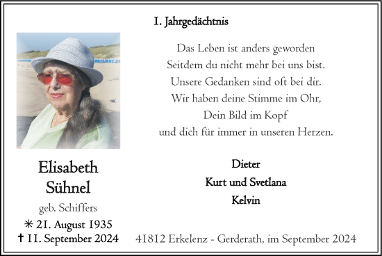 Traueranzeige von Elisabeth Sühnel von Zeitung am Sonntag