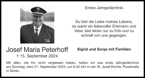 Traueranzeige von Josef Maria Peterhoff von Zeitung am Sonntag