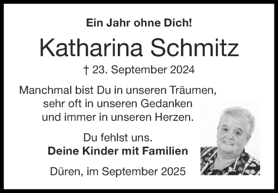 Traueranzeige von Katharina Schmitz von Zeitung am Sonntag