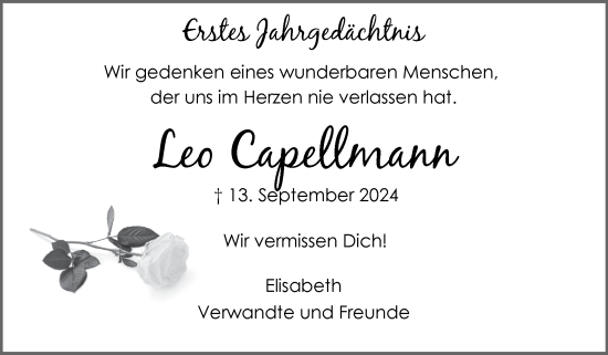 Traueranzeige von Leo Capellmann von Zeitung am Sonntag