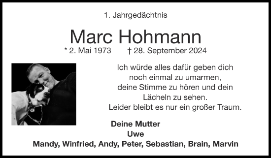 Traueranzeige von Marc Hohmann von Zeitung am Sonntag