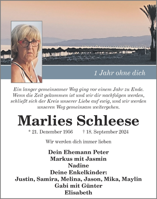 Traueranzeige von Marlies Schleese von Zeitung am Sonntag