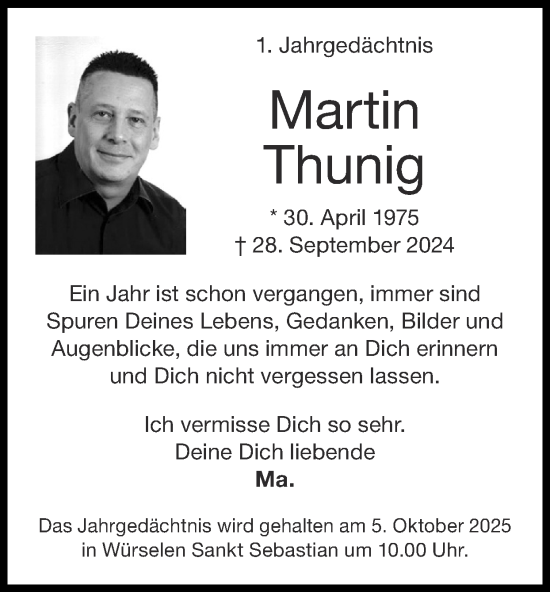Traueranzeige von Martin Thunig von Zeitung am Sonntag