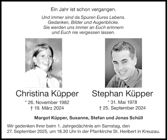 Traueranzeige von Stephan Küpper von Zeitung am Sonntag
