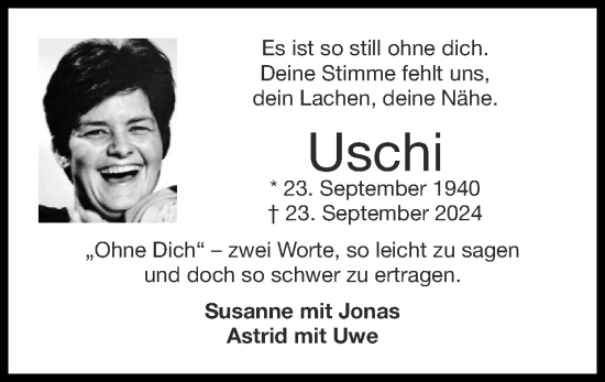 Traueranzeige von Uschi  von Zeitung am Sonntag