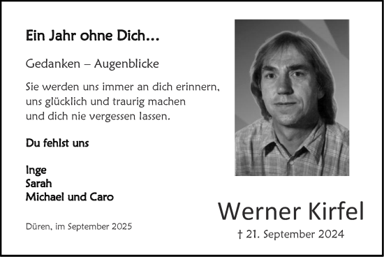 Traueranzeige von Werner Kirfel von Zeitung am Sonntag