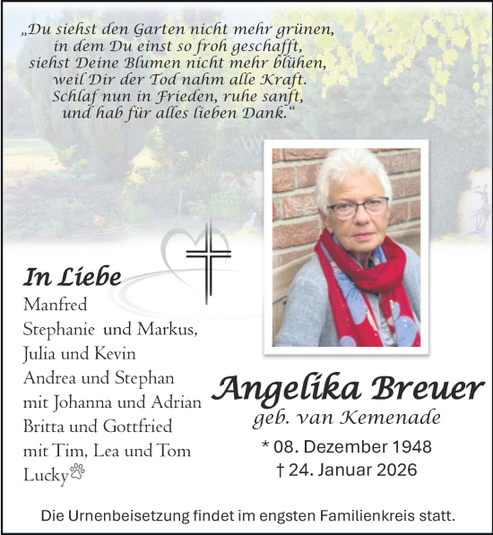 Traueranzeige von Angelika Breuer von Zeitung am Sonntag
