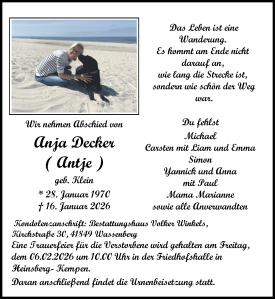 Traueranzeige von Anja Decker von Zeitung am Sonntag