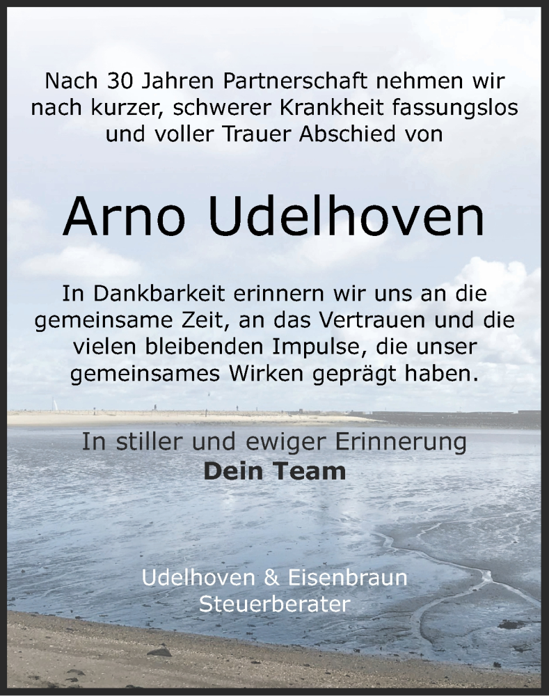  Traueranzeige für Arno Udelhoven vom 01.02.2026 aus Zeitung am Sonntag