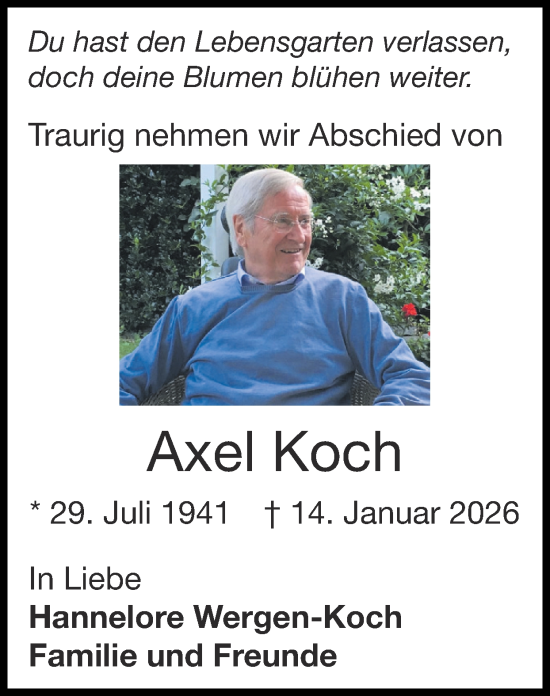 Traueranzeige von Axel Koch von Zeitung am Sonntag