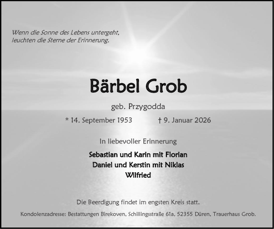 Traueranzeige von Bärbel Grob von Zeitung am Sonntag