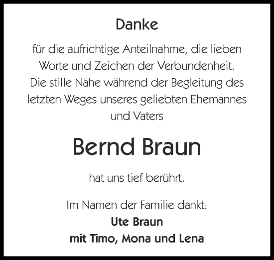 Traueranzeige von Bernd Braun von Zeitung am Sonntag