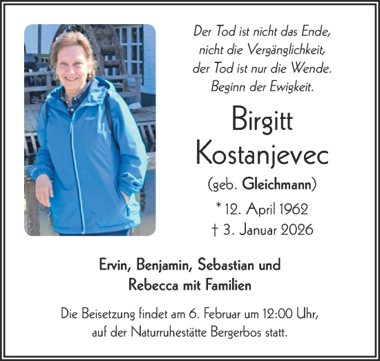Traueranzeige von Birgitt Kostanjevec von Zeitung am Sonntag