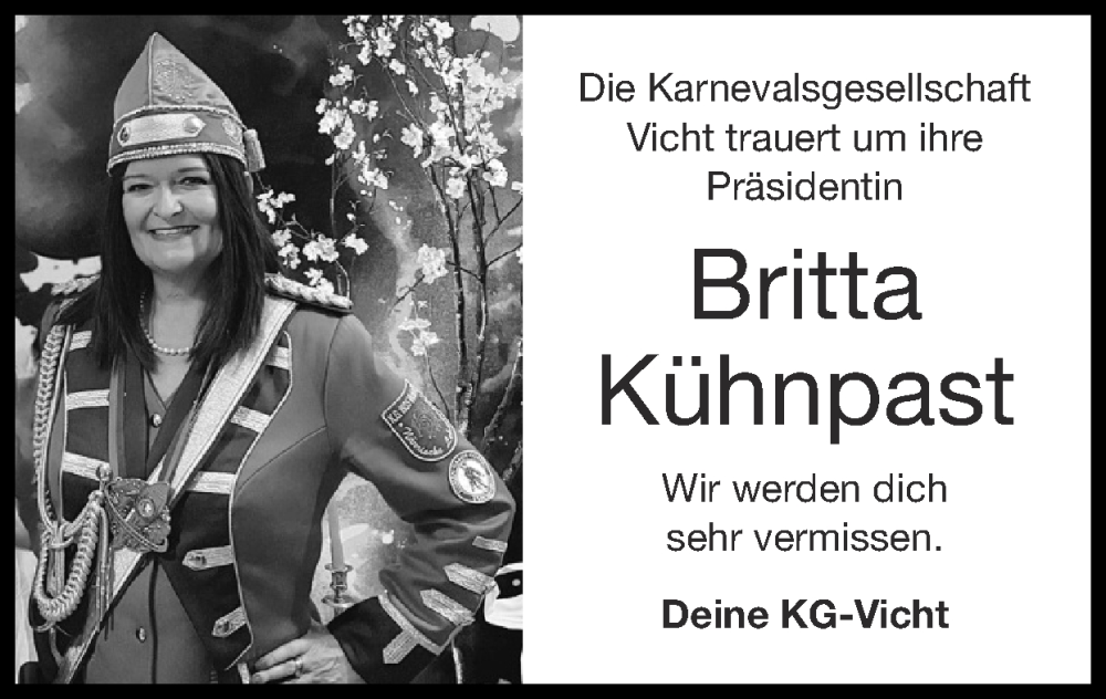  Traueranzeige für Britta Kühnpast vom 18.01.2026 aus Zeitung am Sonntag
