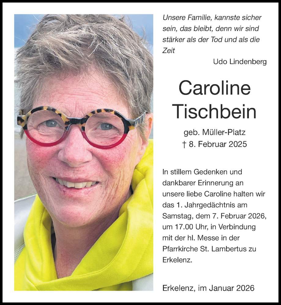  Traueranzeige für Caroline Tischbein vom 25.01.2026 aus Zeitung am Sonntag