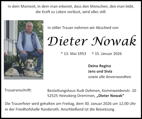 Traueranzeige von Dieter Nowak von Zeitung am Sonntag