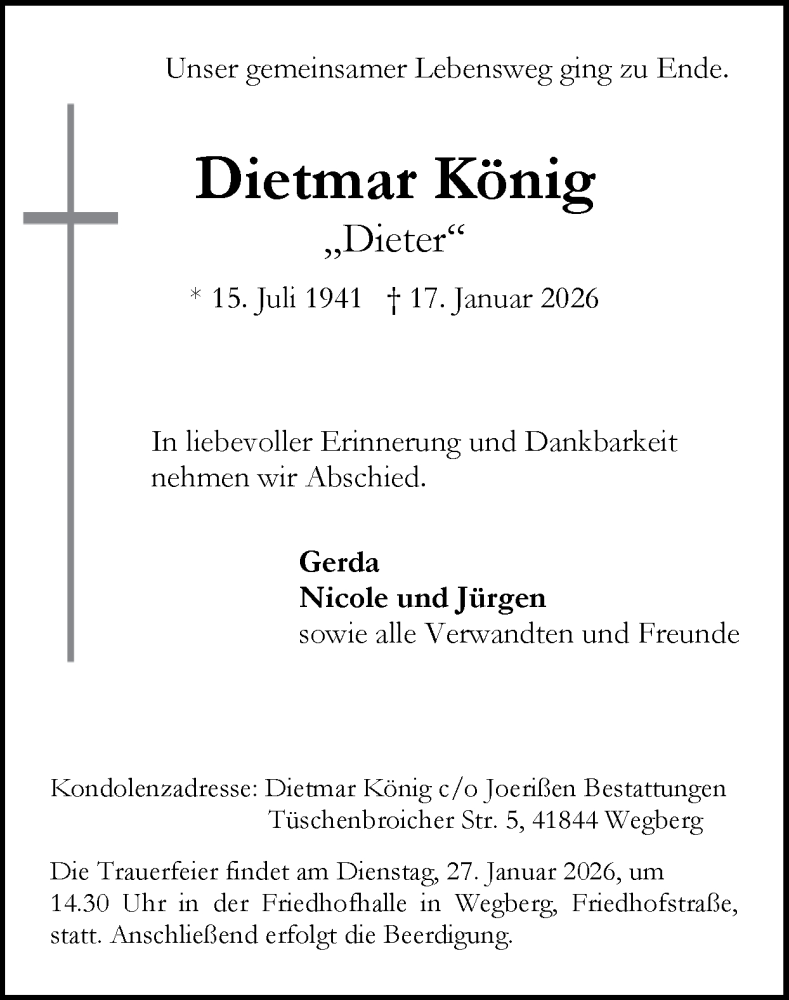  Traueranzeige für Dietmar König vom 25.01.2026 aus Zeitung am Sonntag