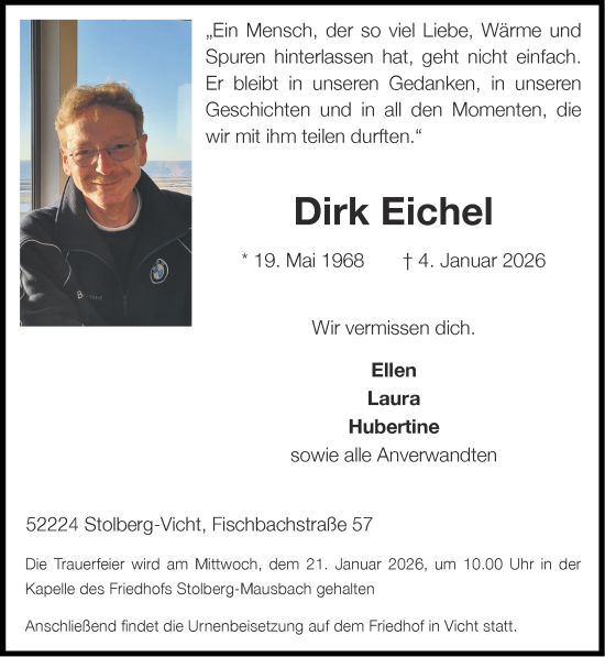 Traueranzeige von Dirk Eichel von Zeitung am Sonntag
