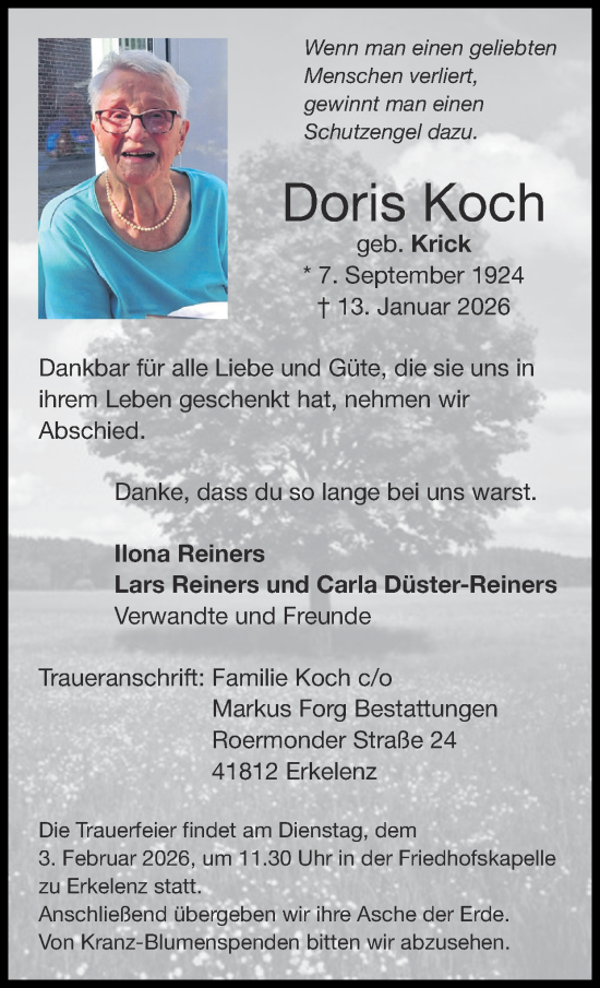 Traueranzeige von Doris Koch von Zeitung am Sonntag