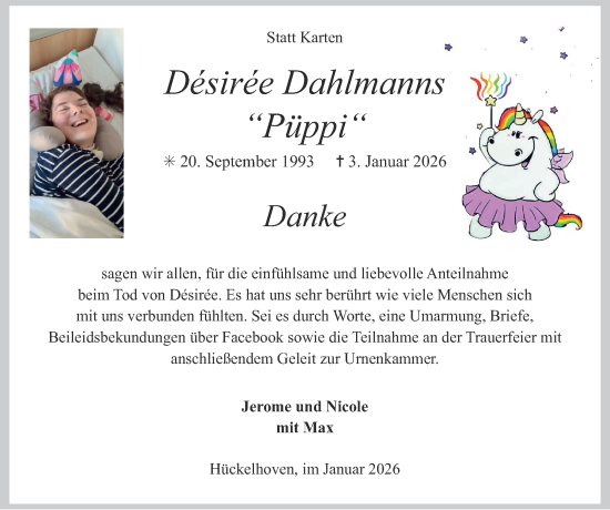 Traueranzeige von Désirée Dahlmanns von Zeitung am Sonntag