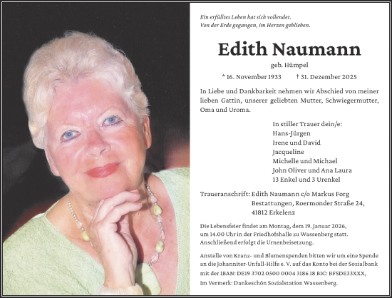 Traueranzeige von Edith Naumann von Aachener Zeitung
