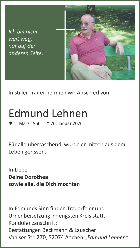 Traueranzeige von Edmund Lehnen von Aachener Zeitung