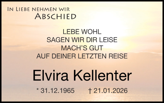 Traueranzeige von Elvira Kellenter von Zeitung am Sonntag