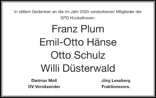 Traueranzeige von Emil-Otto Hänse von Zeitung am Sonntag
