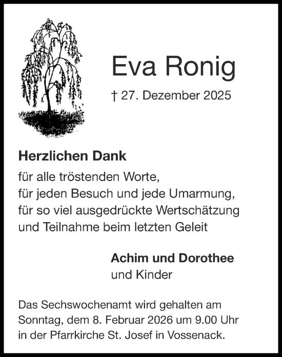 Traueranzeige von Eva Ronig von Zeitung am Sonntag