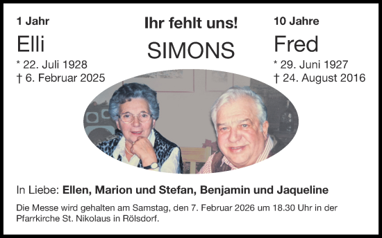 Traueranzeige von Fred Simons von Zeitung am Sonntag