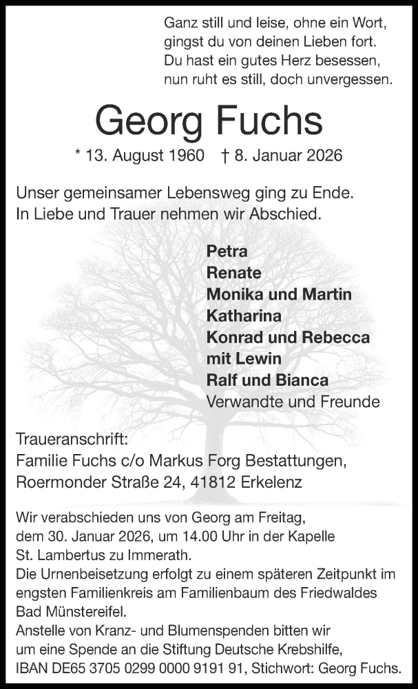  Traueranzeige für Georg Fuchs vom 18.01.2026 aus Zeitung am Sonntag