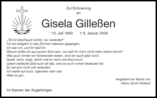 Traueranzeige von Gisela Gilleßen von Zeitung am Sonntag