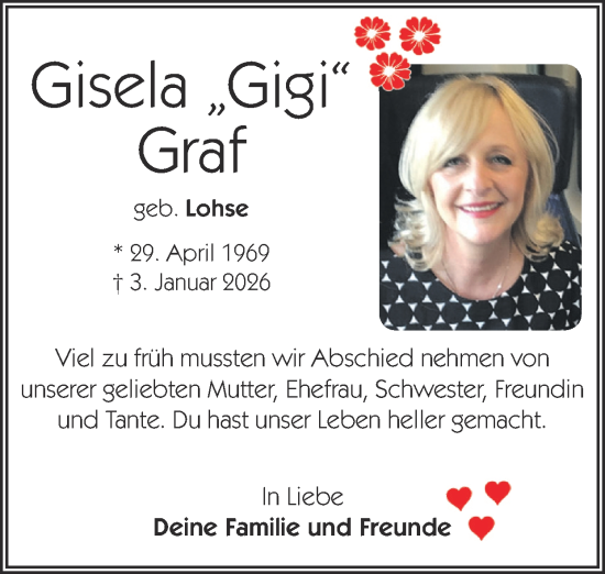 Traueranzeige von Gisela Graf von Zeitung am Sonntag