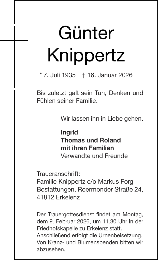 Traueranzeige von Günter Knippertz von Zeitung am Sonntag
