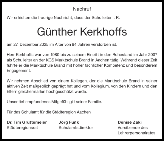 Traueranzeige von Günther Kerkhoffs von Aachener Zeitung