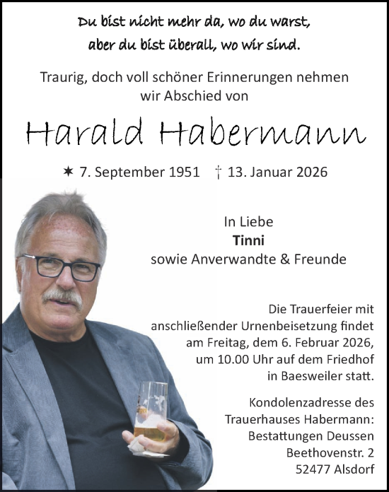 Traueranzeige von Harald Habermann von Zeitung am Sonntag