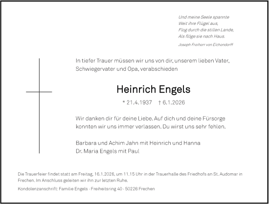 Traueranzeige von Heinrich Engels von Aachener Zeitung
