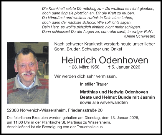 Traueranzeige von Heinrich Odenhoven von Zeitung am Sonntag