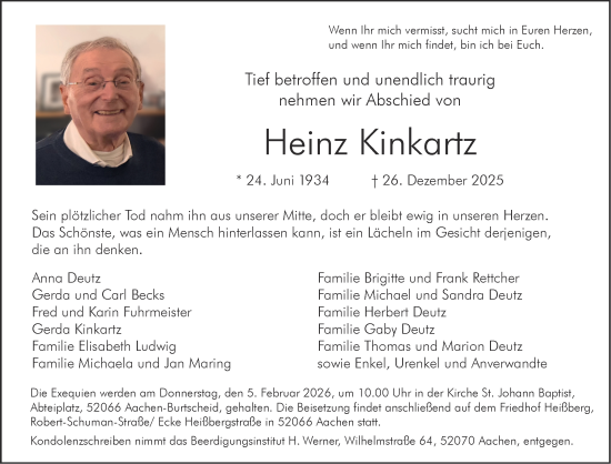 Traueranzeige von Heinz Kinkartz von Aachener Zeitung